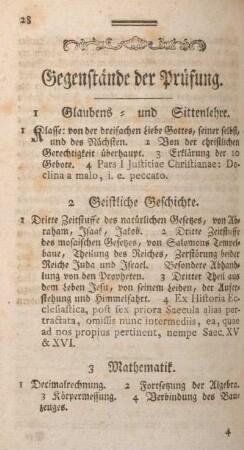 Gegenstände der Prüfung.