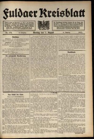 Ausgabe vom Montag, den 07. August 1911.