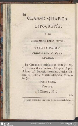 Classe Quarta. Litografía, o sia Descrizione Delle Pietre