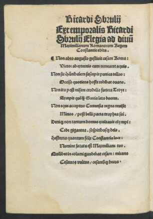 Extemporalis Ricardi Sbrulii Elegia ad divum Maximilianum Romanorum Regem Constantie edita.