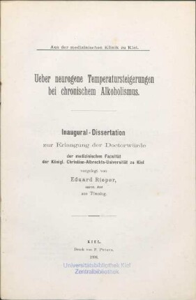 Ueber neurogene Temperatursteigerungen bei chronischem Alkoholismus