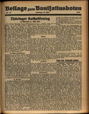 Zweite Ausgabe vom Sonntag, den 24. Mai 1931.