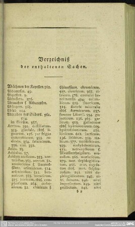 Verzeichniß der enthaltenen Sachen