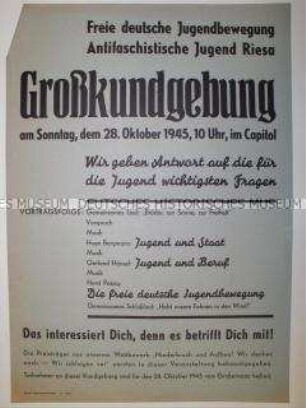 Maueranschlag mit Ankündigung einer Jugend-Kundgebung in Riesa