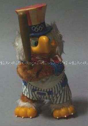 Adler "Sam" als Baseballspieler, offizielles Maskottchen der XXIII. Olympischen Spiele von Los Angeles