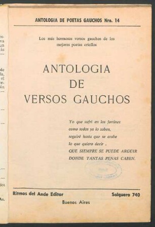 Antología de versos gauchos : los más hermosos versos gauchos de los mejores poetas criollos