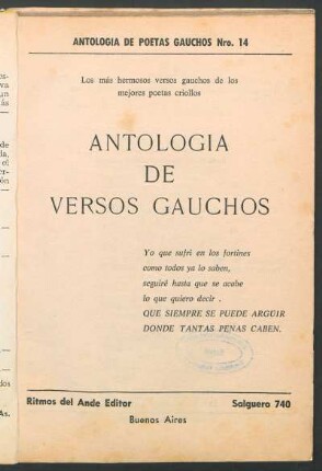 Antología de versos gauchos : los más hermosos versos gauchos de los mejores poetas criollos