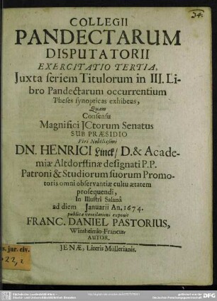 Exercitatio III. collegii Pandectarum disputatorii