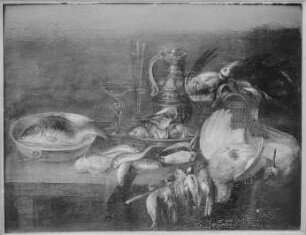 Stillleben mit Fischen und Vögeln