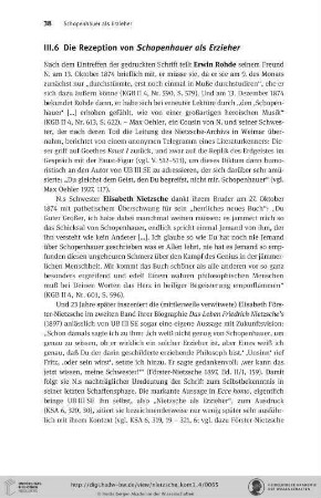 III.6 Die Rezeption von Schopenhauer als Erzieher