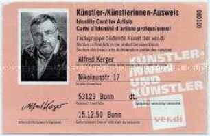 Ausweis der Gewerkschaft Verdi, Fachgruppe Bildende Kunst