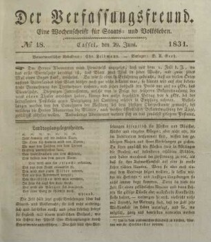 № 18. Cassel, den 29. Juni. 1831.
