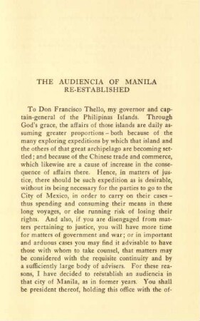 The audiencia of Manila re-established