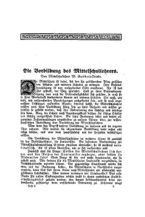 Die Vorbildung des Mittelschullehrers