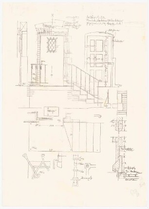 Aufgabenblätter und Zeichenvorlagen Haustür und Treppe: Aufriss Haustür mit Treppe 1:20, Gewände 1:10, Details 1:1, Schnitte