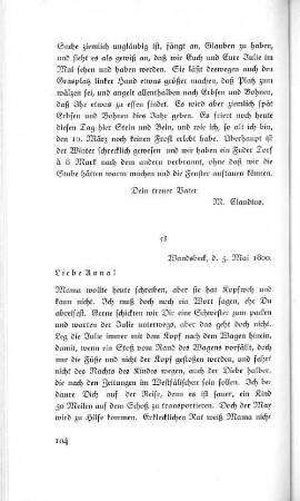 58 Wandsbeck, d. 5. Mai 1800.