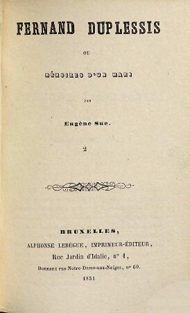 Fernand Duplessis ou mémoires d'un mari : par Eugène Sue, 2