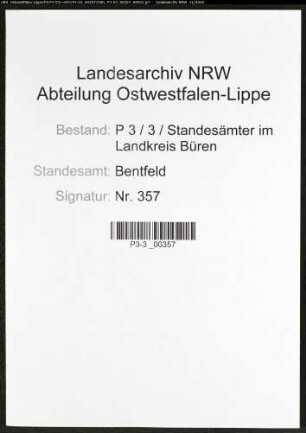 Sterberegister Standesamt Bentfeld