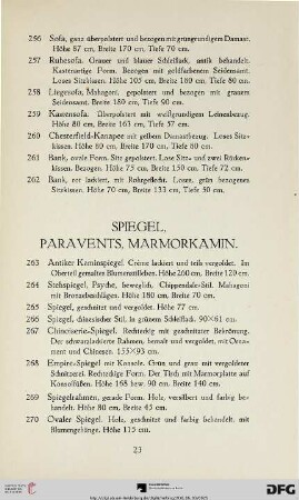 Spiegel, Paravents, Marmorkamin (Nr. 263-275)
