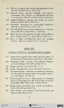 Spiegel, Paravents, Marmorkamin (Nr. 263-275)