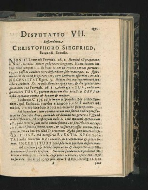 Disputatio VII. Respondente Christophoro Siegfried.