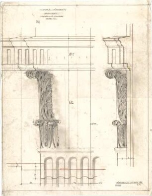 Littmann, Max; Münster; Stadthalle, Festsaalbau - Kapitell mit Pilaster (Teilansichten, Teilansicht m. Schnitt)