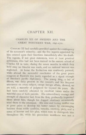 Chapter XII. Charles XII Of Sweden And The Great Northern War, 1697-1721.