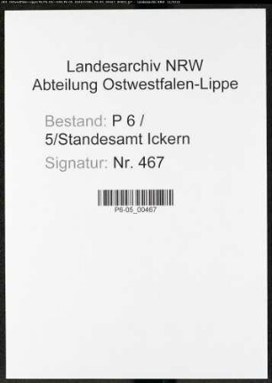 Sterberegister Standesamt Castrop-Rauxel Ickern (V)