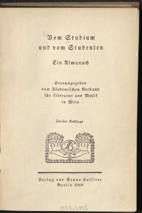 Vom Studium und vom Studenten : ein Almanach