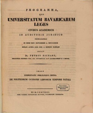 Commentatio philologico critica de Politicorum Ciceronis librorum tempore natali