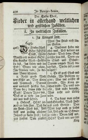 Der Eilfte Theil, Lieder in allerhand weltlichen und geistlichen Zufällen.