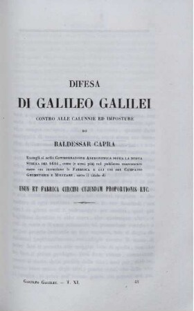 Difesa di Galileo Galilei contro alle calunnie ed imposture di Baldessar Capra.