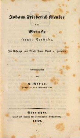 Johann Friedrich Kleuker und Briefe seiner Freunde