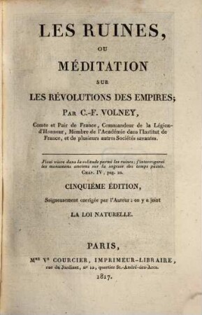 Les ruines ou méditations sur les révolutions des empires