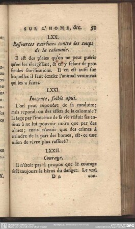 LXX. Ressources extrêmes contre les coups de la calomnie