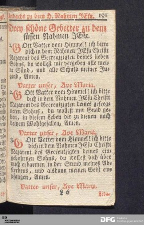 Drey schöne Gebetter zu dem süssen Nahmen Jesu.