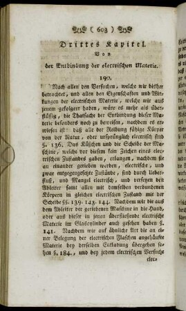 Drittes Kapitel. Von der Entbindung der electrischen Materie.