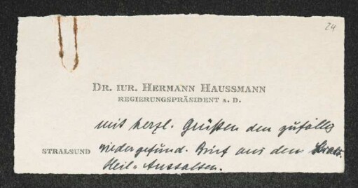 Brief von Hermann Haussmann an Margarete Hauptmann
