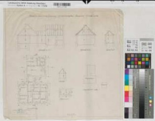 Wocklum (Balve) Forstarbeiterwohnung Schneewinkel Grundriß, Schnitte, Lageplan um 1920 1 : 100/250 43 x 47 Bleistiftzeichnung Landsberg-Velen