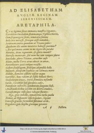 Ad Elisabetham Angliæ Reginam Aretaphila