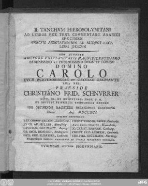 R. Tanchum Hierosolymitani Ad Libros Vet. Test. Commentarii Arabici Specimen : Vnacvm Annotationibvs Ad Aliqvot Loca Libri Jvdicvm