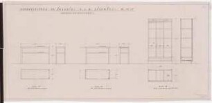 Reichsluftfahrtministerium, Berlin: Oberbotenmeisterei: Büromöbel Ansichten, Grundrisse 1:10