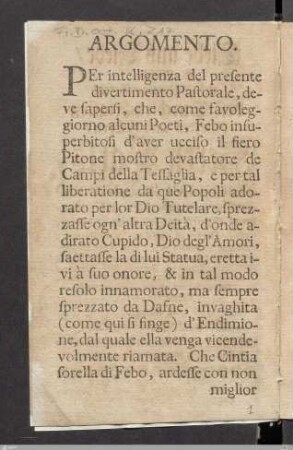 Argomento. / Inhalt deß Pastorals.