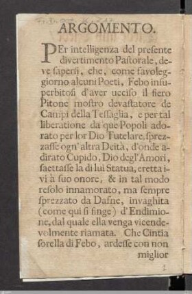 Argomento. / Inhalt deß Pastorals.