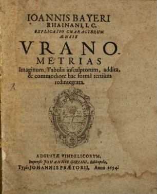 Explicatio characterum aeneis Uranometrias