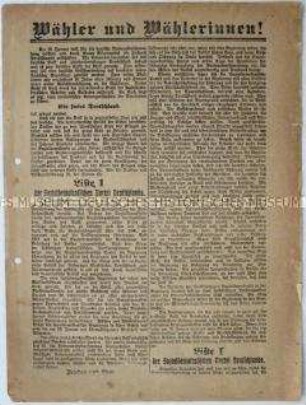 Aufruf der SPD zur Wahl der Nationalversammlung 1919