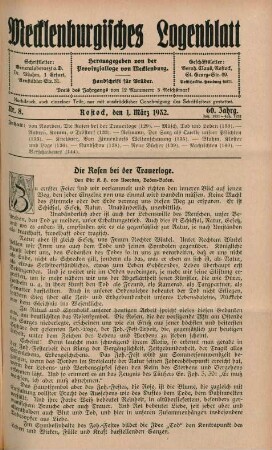 Nr. 8. Rostock, den 1. März 1932. 60. Jahrg.