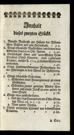 Innhalt dieses zweyten Stücks
