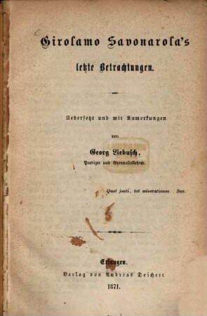 Girolamo Savonarola's letzte Betrachtungen