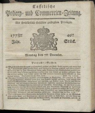 49tes Stueck, Montag den 7ten December. 1778